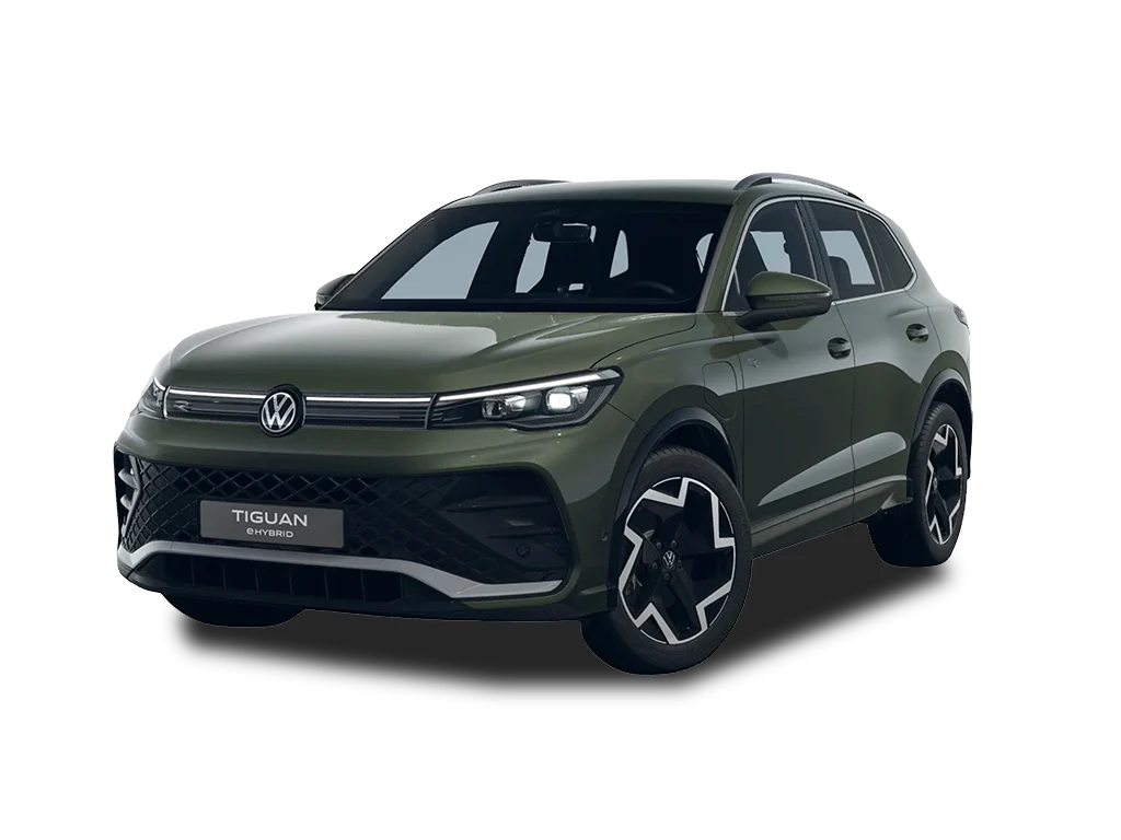 Tiguan eHybrid freigestellt dunkelgrünes Fahrzeug